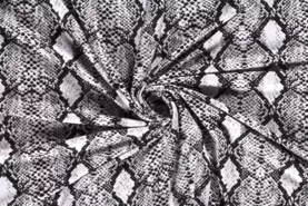 Dierenprint stoffen - Tricot stof - bedrukt slangenprint - zwart - 19249-069