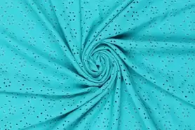 95% polyester, 5% elastan stoffen - Tricot stof - broderie - turquoise - 16695-660