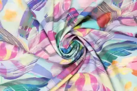 Viscose stoffen - Viscose stof - digitaal paint bladeren - blauw groen roze - 19831-660