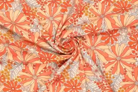 Oranje stoffen - Viscose stof - stretch flowers - oranje - 19781-445