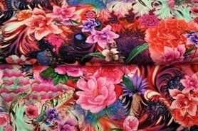 Bloemen motief stoffen - Tricot stof - digitaal bloemen - roze - 21039-14