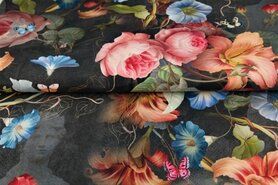 Tricot stoffen - Tricot stof - digitaal fantasie bloemen en vlinders - roze - 21031-12