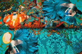 Fantasie stoffen - Tricot stof - digitaal fantasieprint vissen - turquoise - 21047