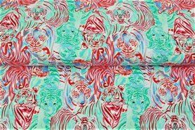 Fantasie stoffen - Tricot stof - digitaal fantasie tijgers - turquoise - 21212-99