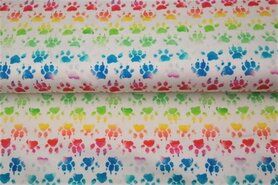 Dierenprint stoffen - Tricot stof - digitaal dierenpootjes - wit multi - 21285-02