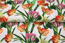 Rok stoffen - Tricot stof - digitaal bloemen - wit multi - 21951-02