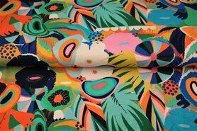 Voorjaar stoffen - Tricot stof - digitaal fantasie bloemen en bladeren - mint multi - 21948-10
