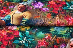Pyjama stoffen - Tricot stof - digitaal fantasieprint melkmeisje bloemen - multi - 21034