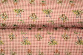 Rode stoffen - Tricot stof - digitaal geruit dieren - rood - 21251-12