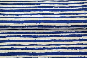 95% katoen, 5% elastan stoffen - Tricot stof - digitaal gestreept - kobalt - 21227-09
