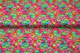 Tricot stoffen - Tricot stof - digitaal smileys - multi - 21291