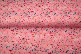 Multi kleur stoffen - Tricot stof - digitaal verfspetters - roze multi - 21286-12