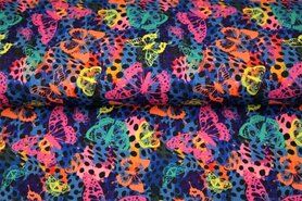 Vlinder motief - Tricot stof - digitaal vlinders - donkerblauw - 21267-15