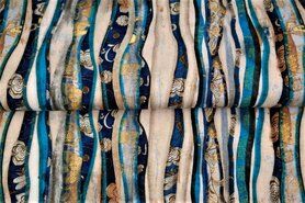 Stenzo stoffen - Tricot stof - digitaal fantasie gestreept bloemen - blauw - 21934-09