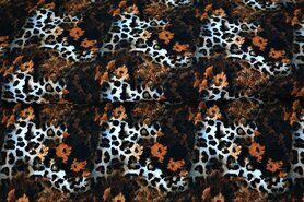 zwarte stoffen - Tricot stof - digitaal panterprint - zwart wit bruin - 21921-33