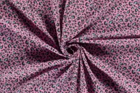 95% katoen, 5% elastan stoffen - Tricot stof - bedrukt panterprint - roze - 19626-012