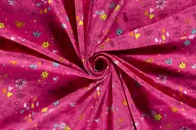 Roze stoffen - Tricot stof - bedrukt meisjes - fuchsia - 19633-017