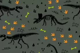 Kinderprint stoffen - Tricot stof - bedrukt dinosaurussen - kaki - 19644-027