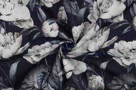 Canvas stoffen - Canvas stof - digitaal bloemen - donkerblauw - 5934-002
