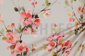 Canvas stoffen - Canvas stof - digitaal bloemen - zand beige - 5940-015