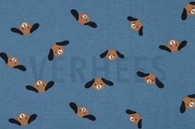 Babykamer stoffen - Flanel stof - hondjes - blauw - 6329-002