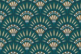 Fantasie stoffen - Canvas stof - bohemian - petrol - 6423-001