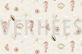 Canvas stoffen - Canvas stof - digitaal schelpen - ecru - 6599-003