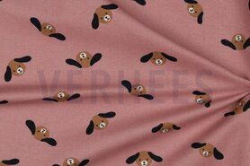 Oudroze stoffen - Flanel stof - hondjes - oudroze - 6329-009