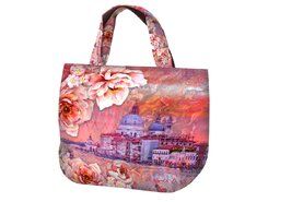 Hobbystoffen - Canvas stof - digitaal paneel voor tas bloemen - roze multi - 21026