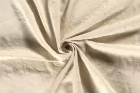 Kledingstoffen - Linnen stof - geborduurd bloemen - beige - 19177-151