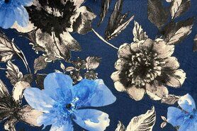 Diverse merken stoffen - Tricot stof - bloemen - blauw - B19