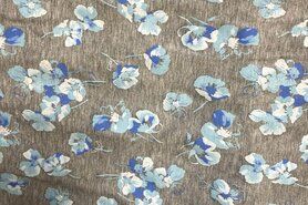 Bloemen motief stoffen - Tricot stof - bloemetjes - grijs blauw - B16