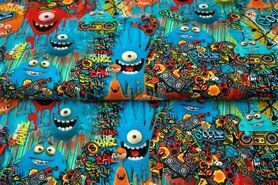 Kinderprint stoffen - Tricot stof - digitaal fantasie graffiti - multi - 21080