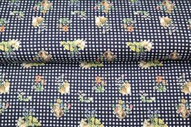 Geruite stoffen - Tricot stof - digitaal geruit dieren - donkerblauw - 21251-15