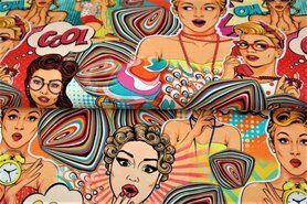 95% viscose, 5% elastan stoffen - Tricot stof - viscose digitaal fantasie retro - multi - 21050VI