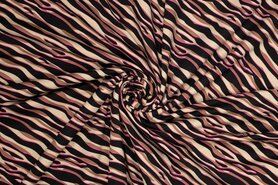 Bruine stoffen - Tricot stof - zebraprint - zwart bruin roze - 340158-21