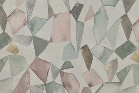 Zomer stoffen - Katoen stof - digitaal half panama diagonal check - wit pastel - K67521-370