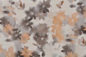 KC - Quality stoffen - Katoen stof - digitaal half panama dusty leaves - wit - K67523-540