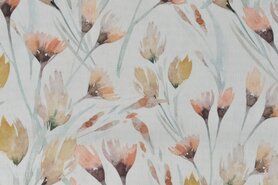 Decoratiestoffen - Katoen stof - digitaal half panama flowers - wit - K67516-520