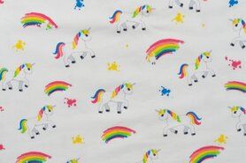 Witte / creme stoffen - Tricot stof - digitaal unicorns - offwhite - K10213-510