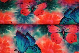 Vlinder motief - Tricot stof - digitaal vlinders - rood blauw - 21911-12
