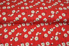 Voorjaar stoffen - Tricot stof - digitaal bloemen lieveheersbeestjes - rood - 21296-11