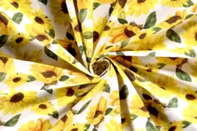 Bloemen motief stoffen - Katoen stof - bloemen - wit geel - 19746-050