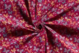 Wijnrode stoffen - Katoen stof - vlinders - donker roze - 19721-019
