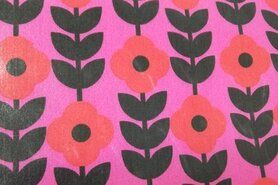 Polytex stoffen uitverkoop - Geplastificeerd katoen stof - Poplin met coating Moos Flower - rood - 358004 