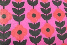 Tafelkleed stoffen - Geplastificeerd katoen stof - Poplin met coating Moos Flower - rood - 358004 