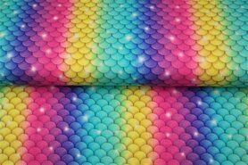Multi kleur stoffen - Tricot stof - digitaal schubben - multi - 21237