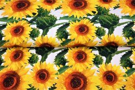 Stenzo Tricot stoffen - Tricot stof - digitaal zonnebloemen - wit - 21953-02