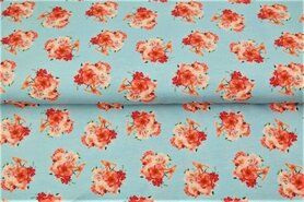 Lichtblauwe stoffen - Tricot stof - digitaal bloemen - lichtblauw - 21222-09