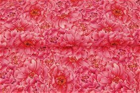 Roze stoffen - Tricot stof - digitaal bloemen - fuchsia - 21203-12